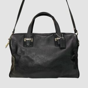 Coach Madison Leather Satchel Black F25296 Metallic Trim Shoulder Crossbody